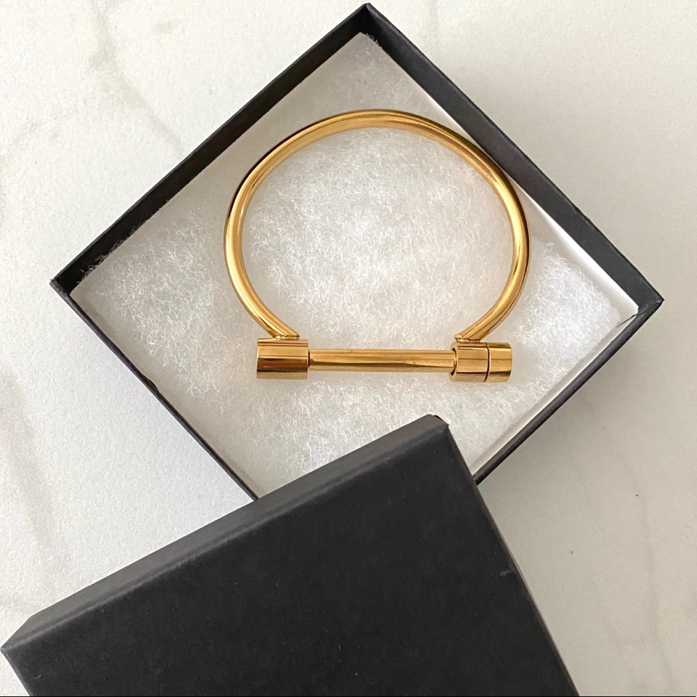 COPY - Gold plated bar screw charm bangle bracelet